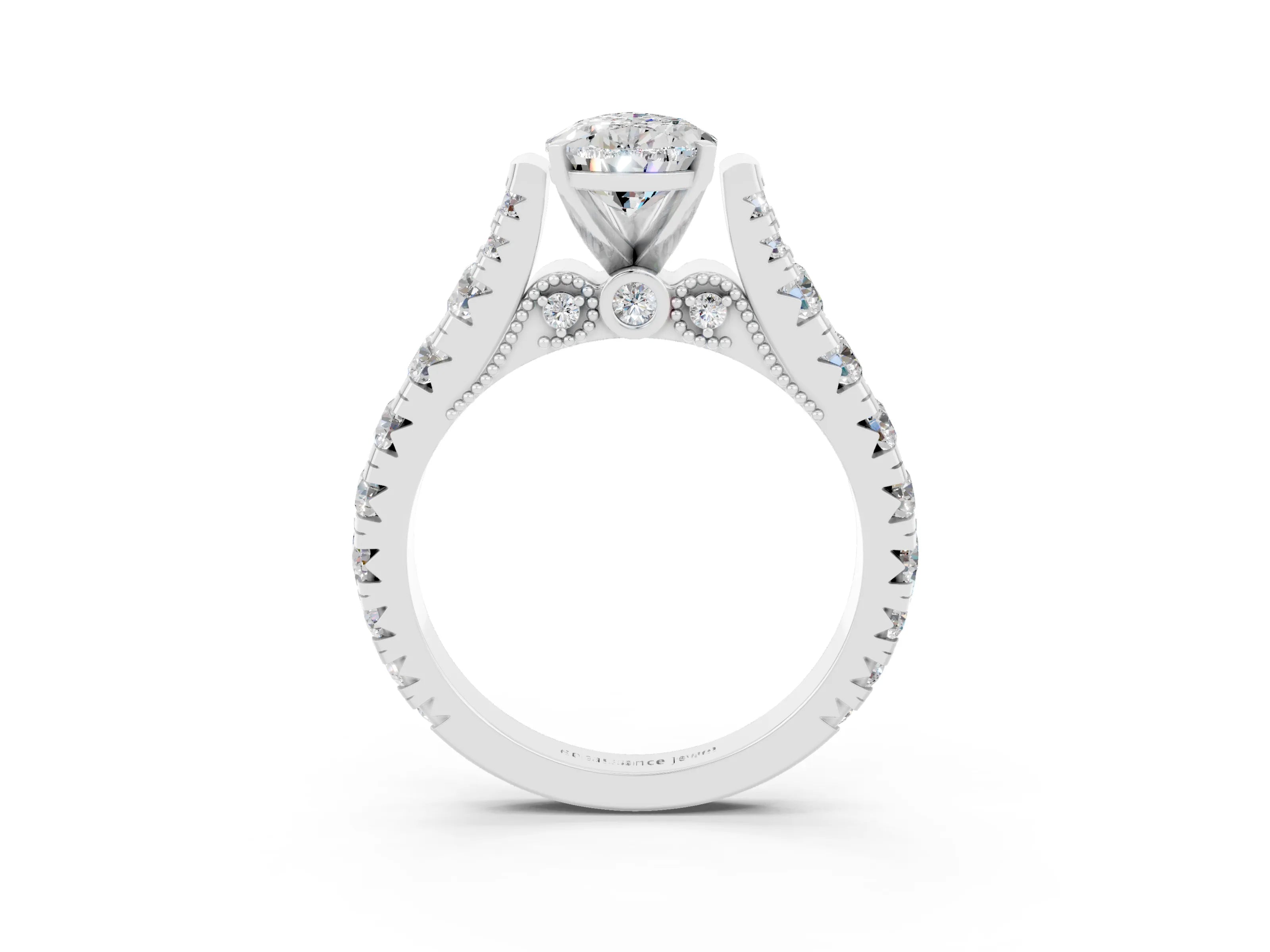 White gold Pear Cut Moissanite Classic Solitaire Ring with Pavé Band and Four-Prong Setting_3