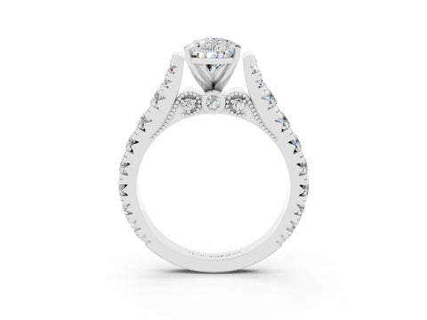 White gold Pear Cut Moissanite Classic Solitaire Ring with Pavé Band and Four-Prong Setting_3