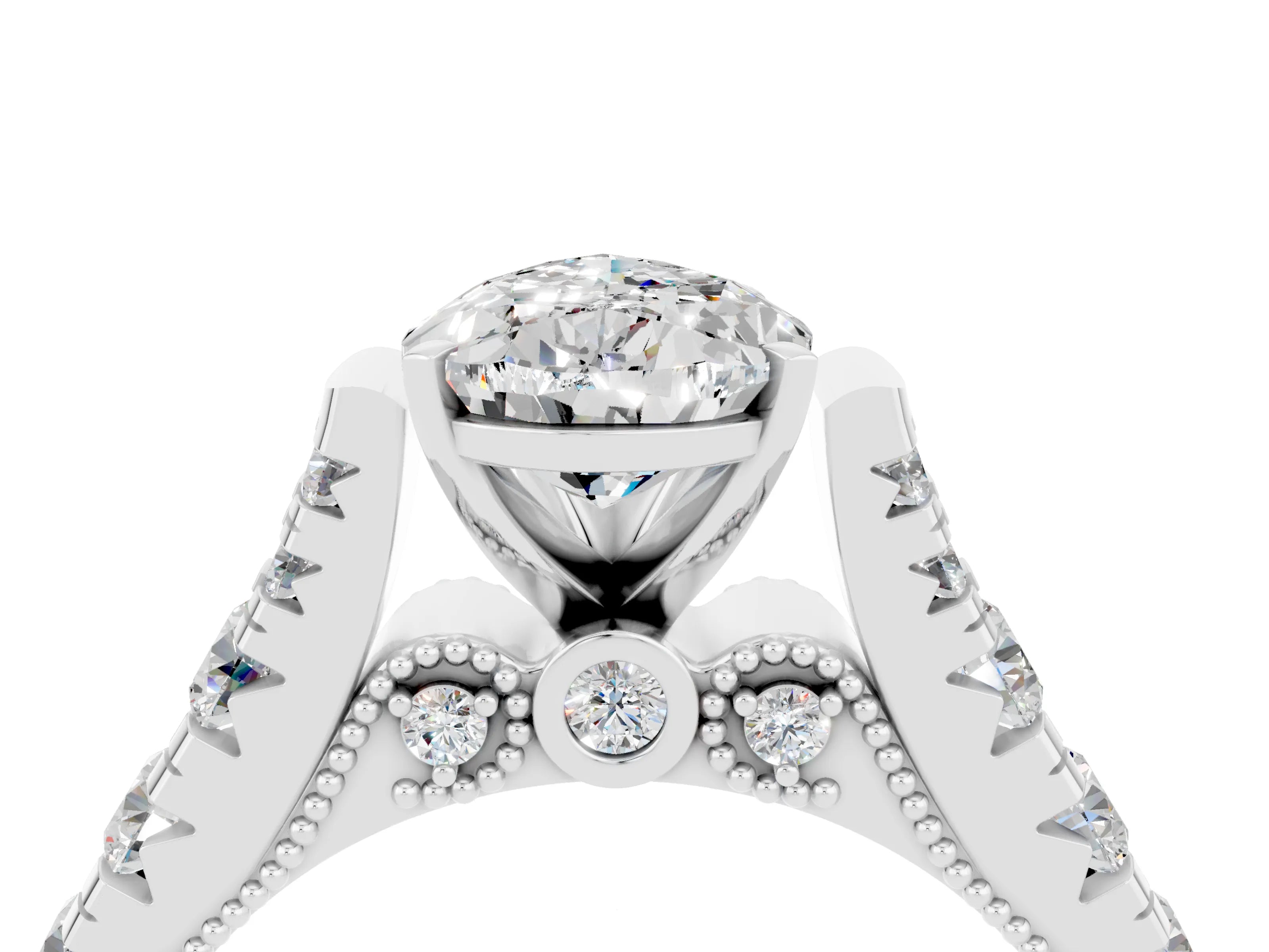 White gold Pear Cut Moissanite Classic Solitaire Ring with Pavé Band and Four-Prong Setting_4