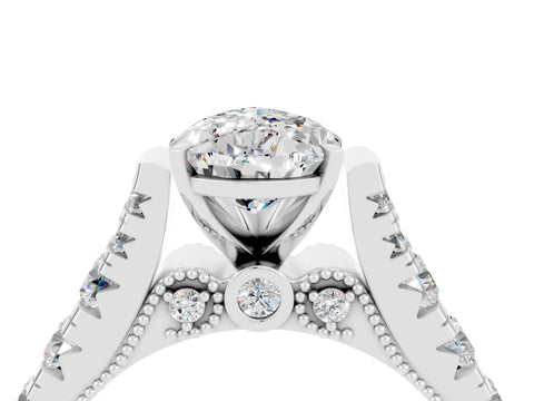 White gold Pear Cut Moissanite Classic Solitaire Ring with Pavé Band and Four-Prong Setting_4
