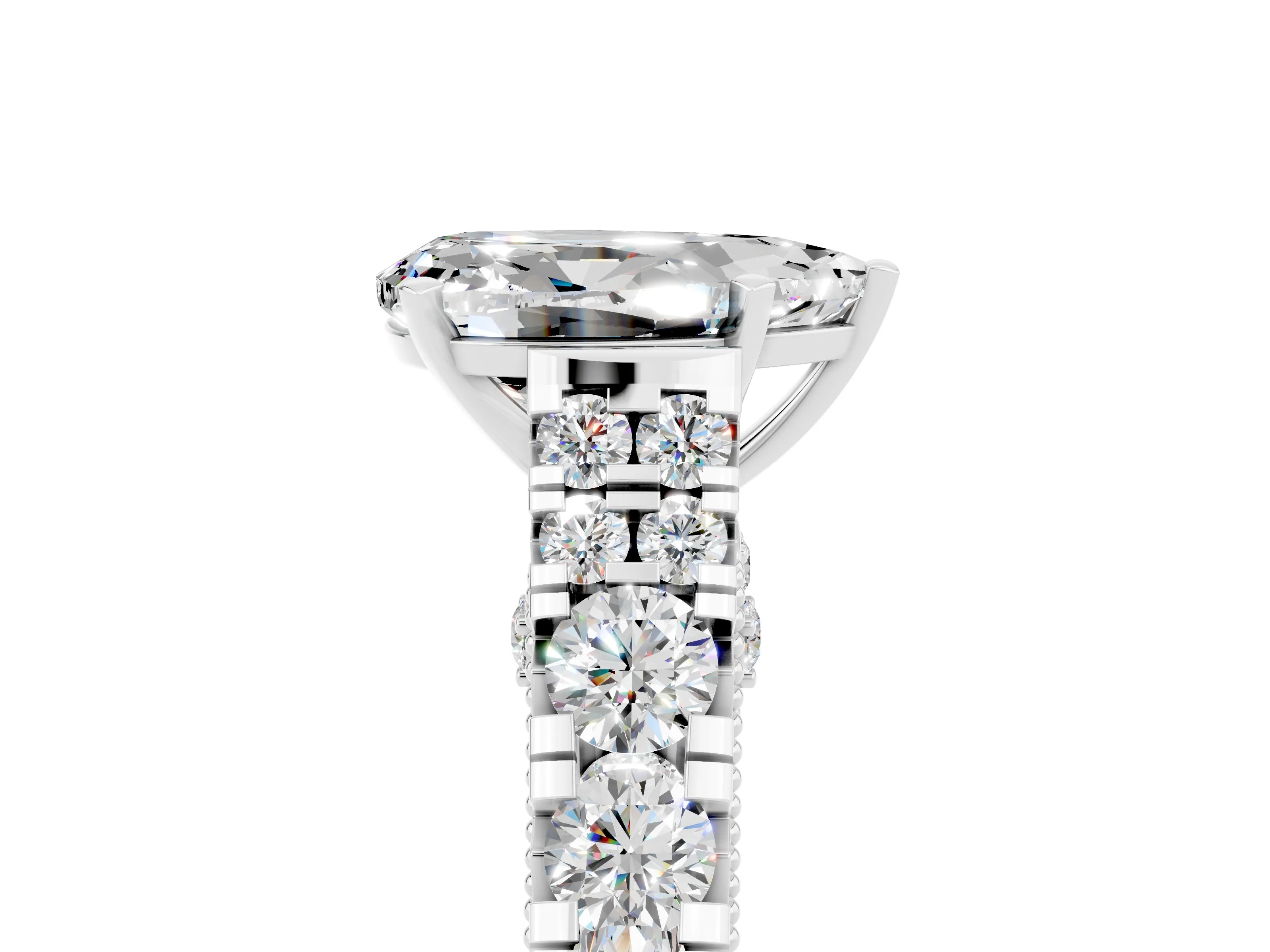 White gold Pear Cut Moissanite Classic Solitaire Ring with Pavé Band and Four-Prong Setting_5