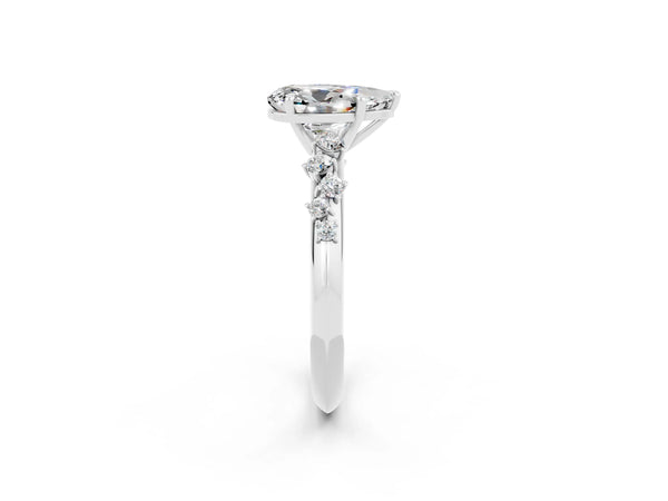 Platinum Pear Cut Moissanite Cluster Side Stone Solitaire Ring with Prong Setting