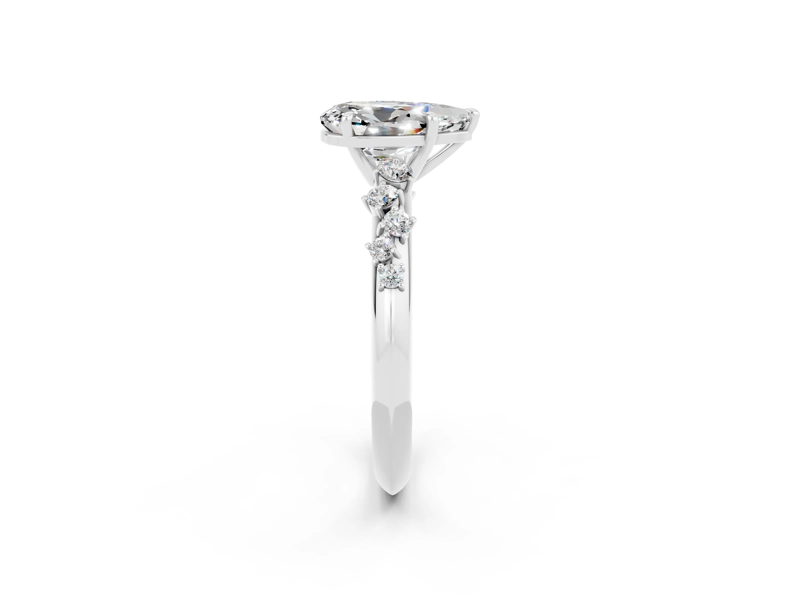 White gold Pear Cut Moissanite Cluster Side Stone Solitaire Ring with Prong Setting_26