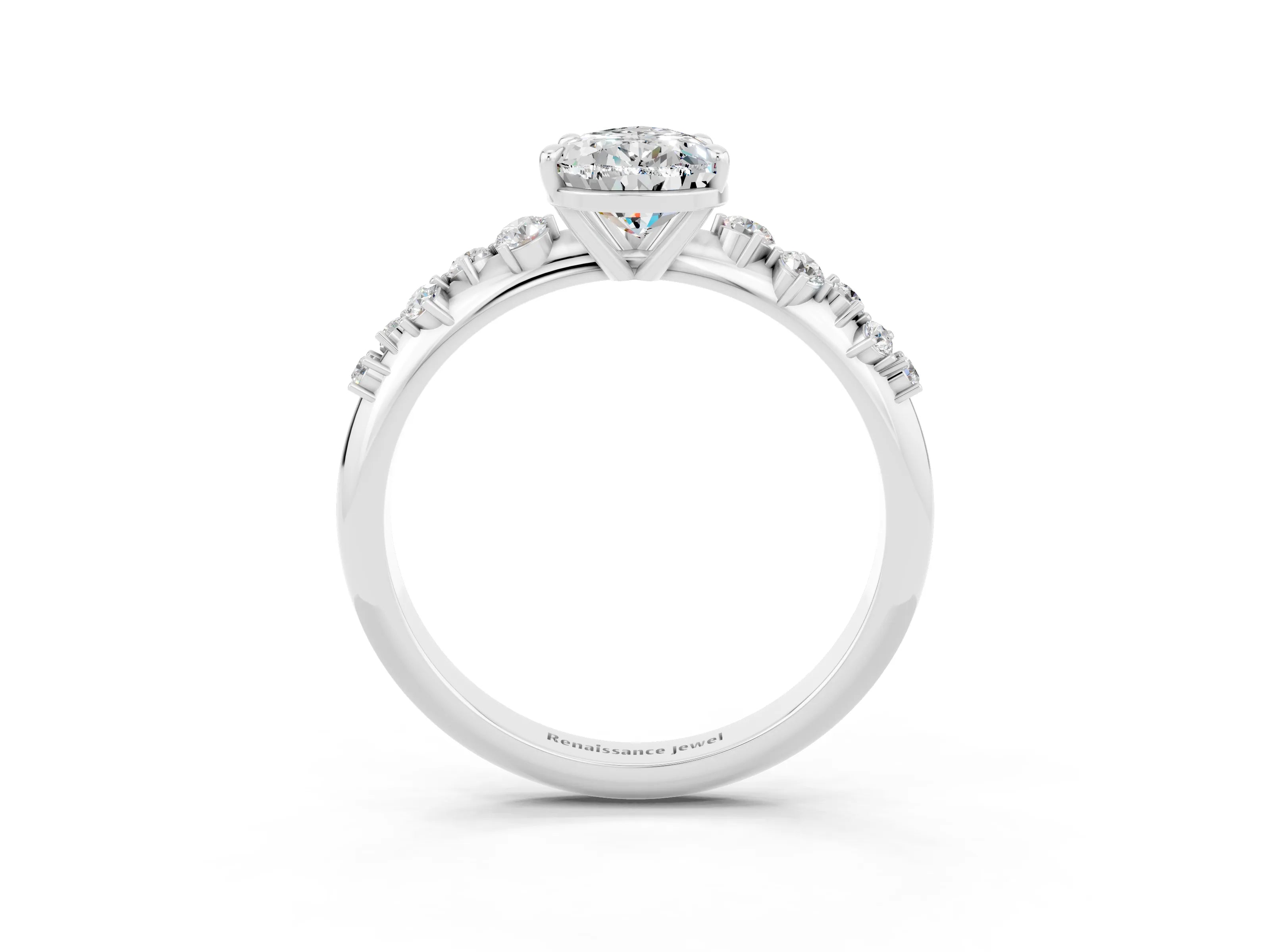 White gold Pear Cut Moissanite Cluster Side Stone Solitaire Ring with Prong Setting_27