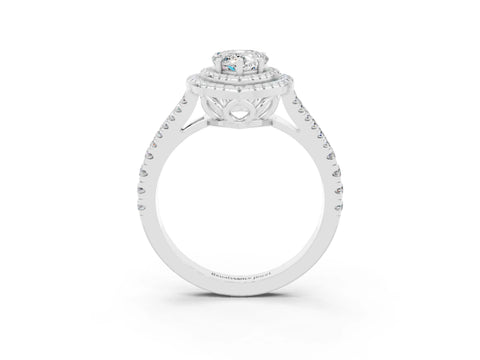 White gold Pear Cut Moissanite Double Halo Ring with Pavé Band and Prong Setting_15