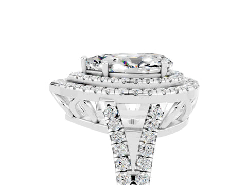 White gold Pear Cut Moissanite Double Halo Ring with Pavé Band and Prong Setting_17