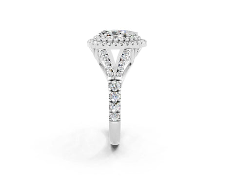 White gold Pear Cut Moissanite Double Halo Ring with Split Shank and Prong Setting_26