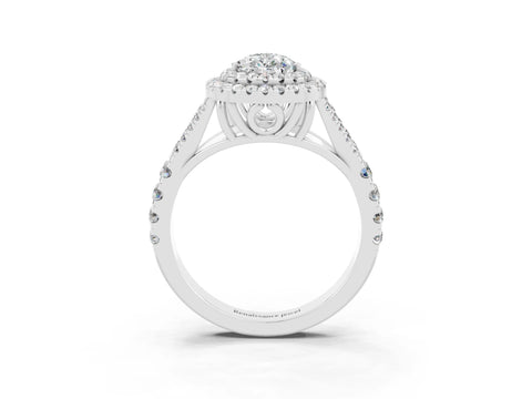 White gold Pear Cut Moissanite Double Halo Ring with Split Shank and Prong Setting_27