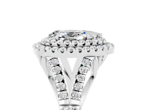 White gold Pear Cut Moissanite Double Halo Ring with Split Shank and Prong Setting_29