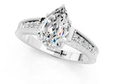 White gold Pear Cut Moissanite Engagement Ring with Milgrain Channel Set Band and Prong Setting_1