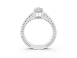 White gold Pear Cut Moissanite Engagement Ring with Milgrain Channel Set Band and Prong Setting_3