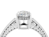 White gold Pear Cut Moissanite Engagement Ring with Milgrain Channel Set Band and Prong Setting_4