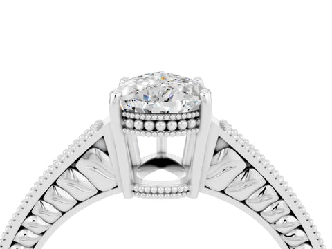 White gold Pear Cut Moissanite Engagement Ring with Milgrain Channel Set Band and Prong Setting_4