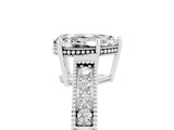 White gold Pear Cut Moissanite Engagement Ring with Milgrain Channel Set Band and Prong Setting_5