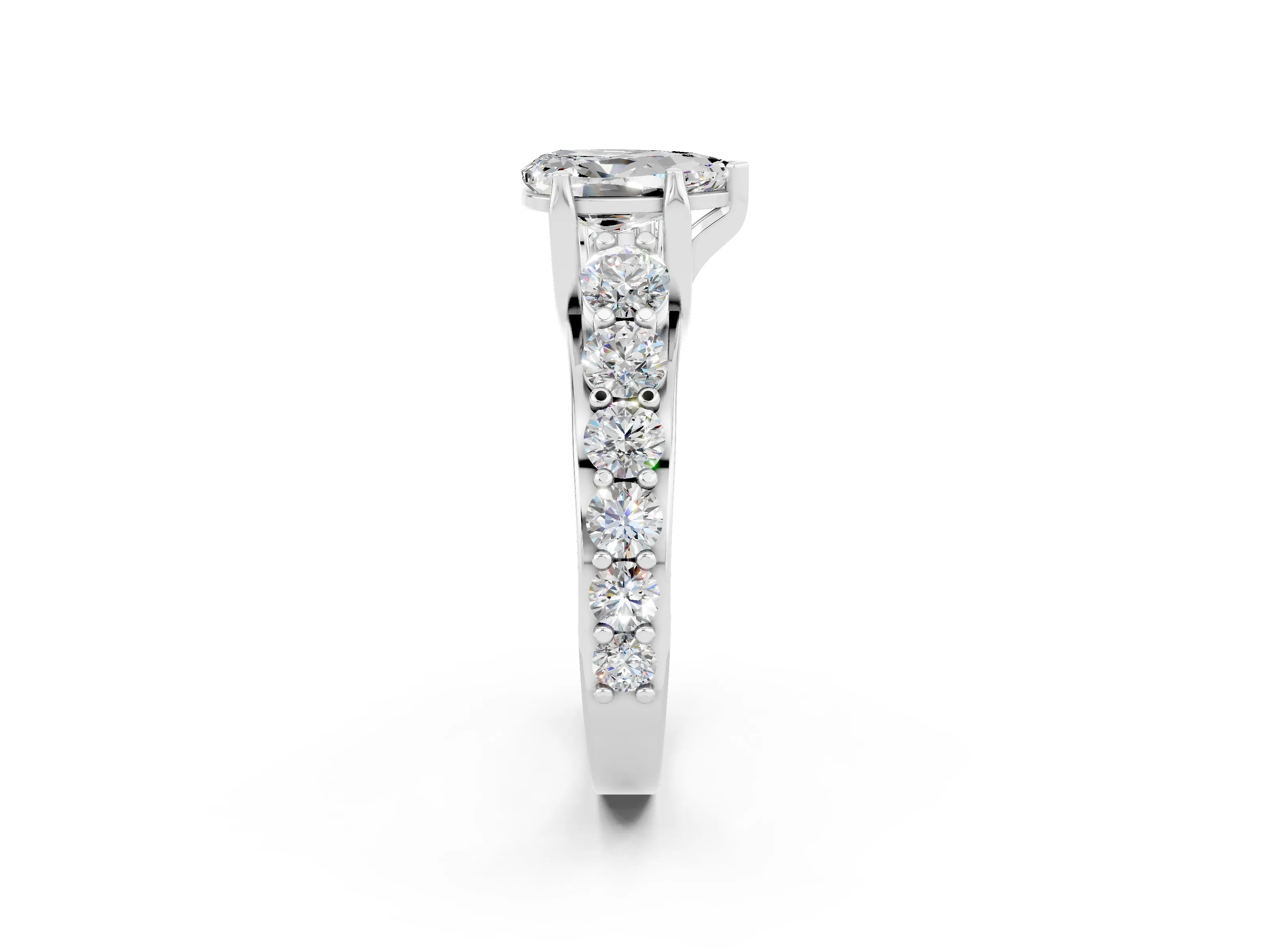 White gold Pear Cut Moissanite Engagement Ring with Pavé Band and Four-Prong Setting_2