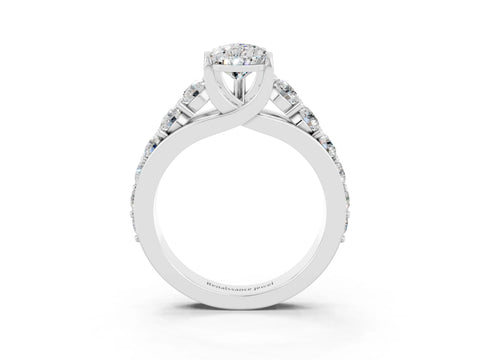 White gold Pear Cut Moissanite Engagement Ring with Pavé Band and Four-Prong Setting_3