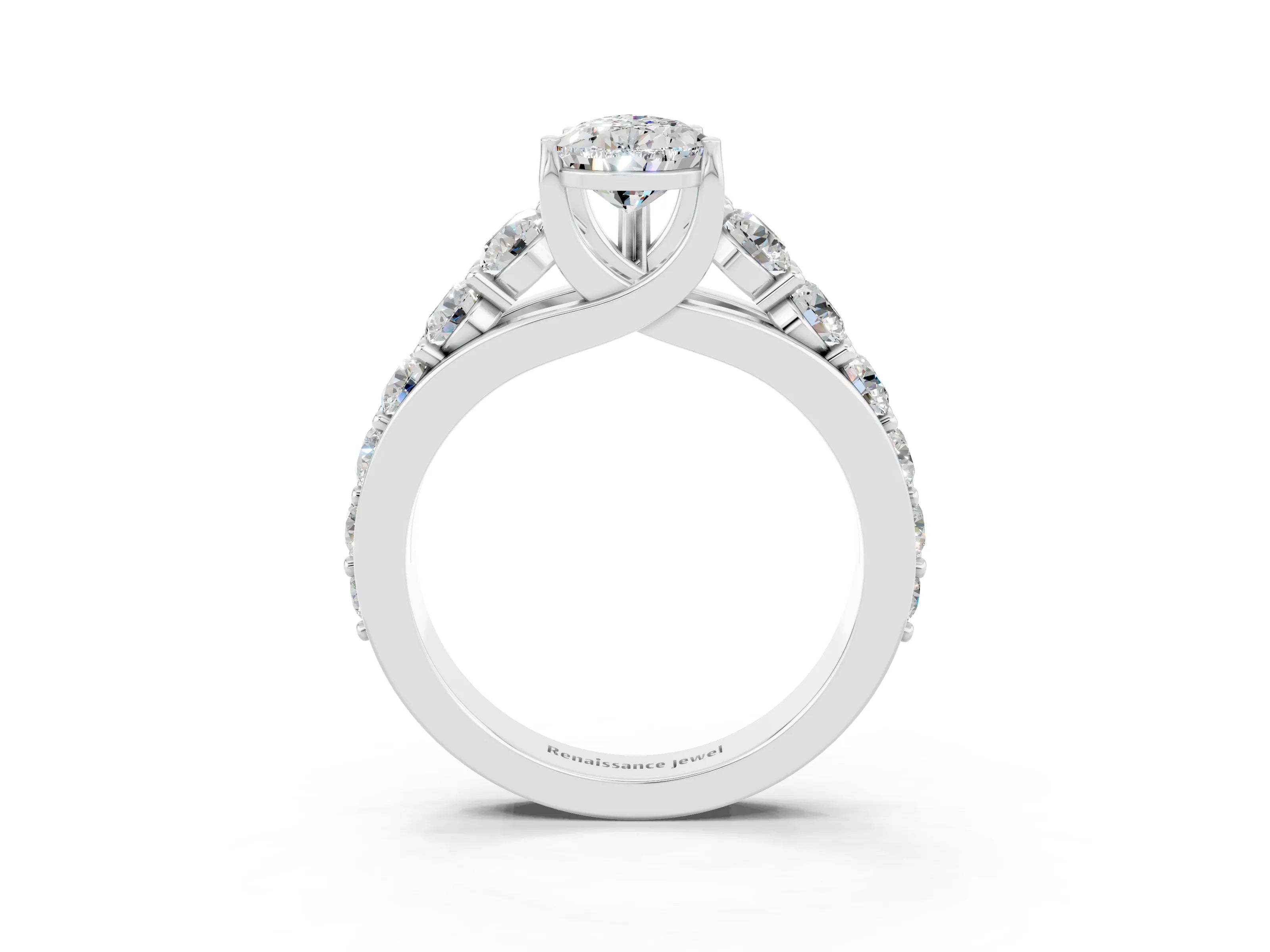 White gold Pear Cut Moissanite Engagement Ring with Pavé Band and Four-Prong Setting_3