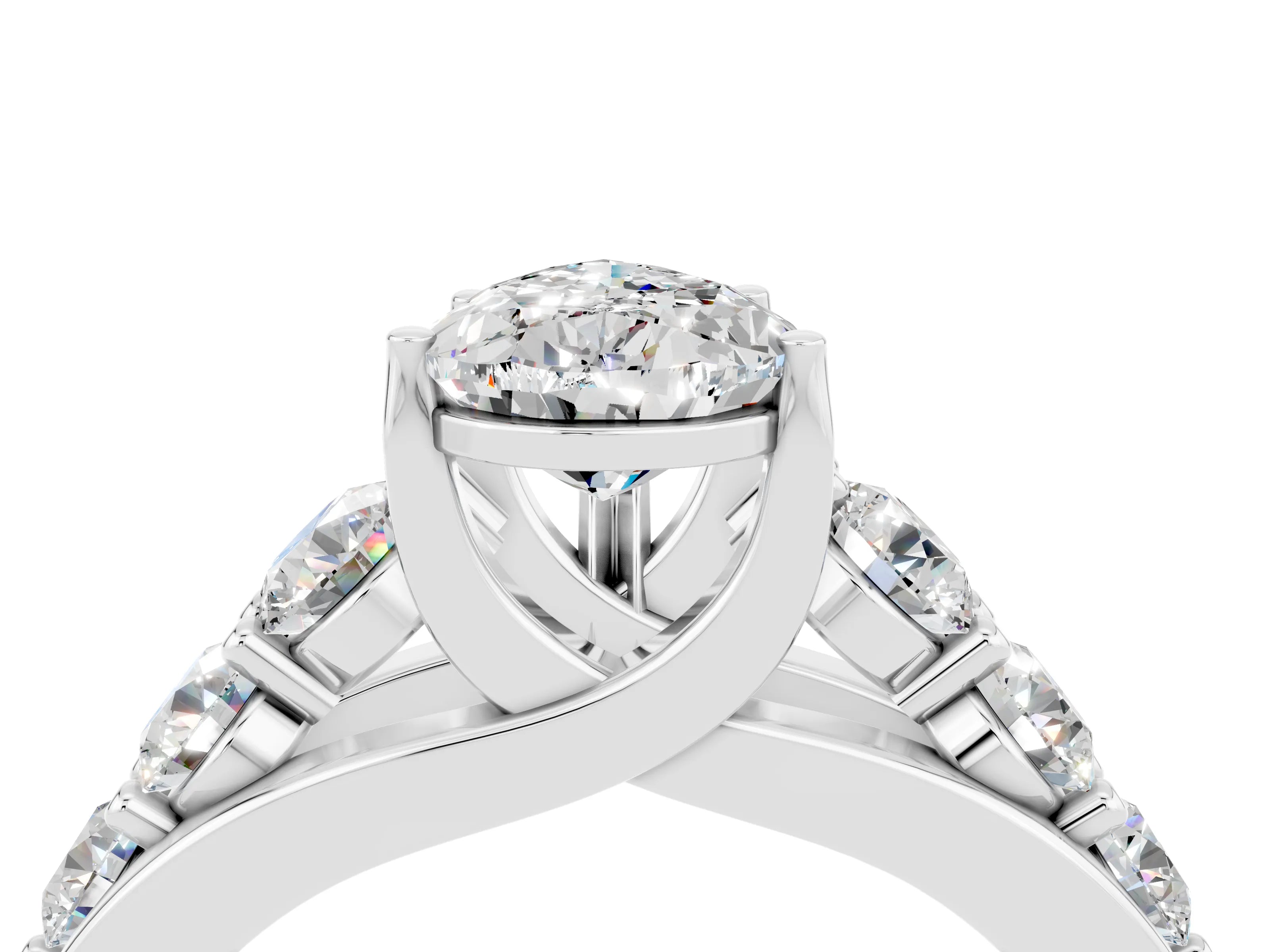 White gold Pear Cut Moissanite Engagement Ring with Pavé Band and Four-Prong Setting_4