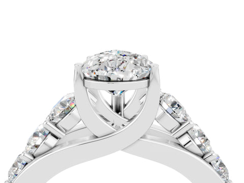 White gold Pear Cut Moissanite Engagement Ring with Pavé Band and Four-Prong Setting_4