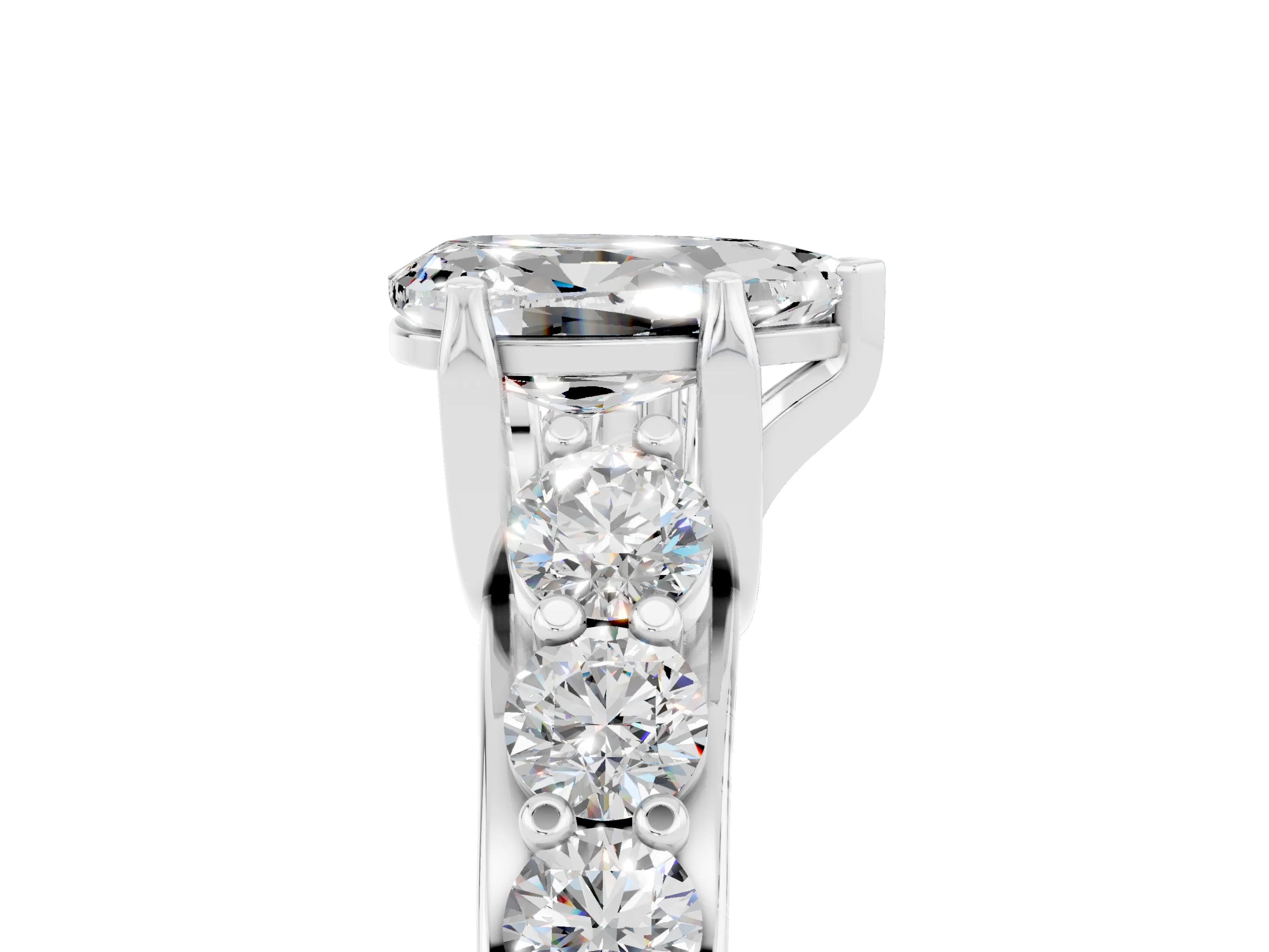 White gold Pear Cut Moissanite Engagement Ring with Pavé Band and Four-Prong Setting_5