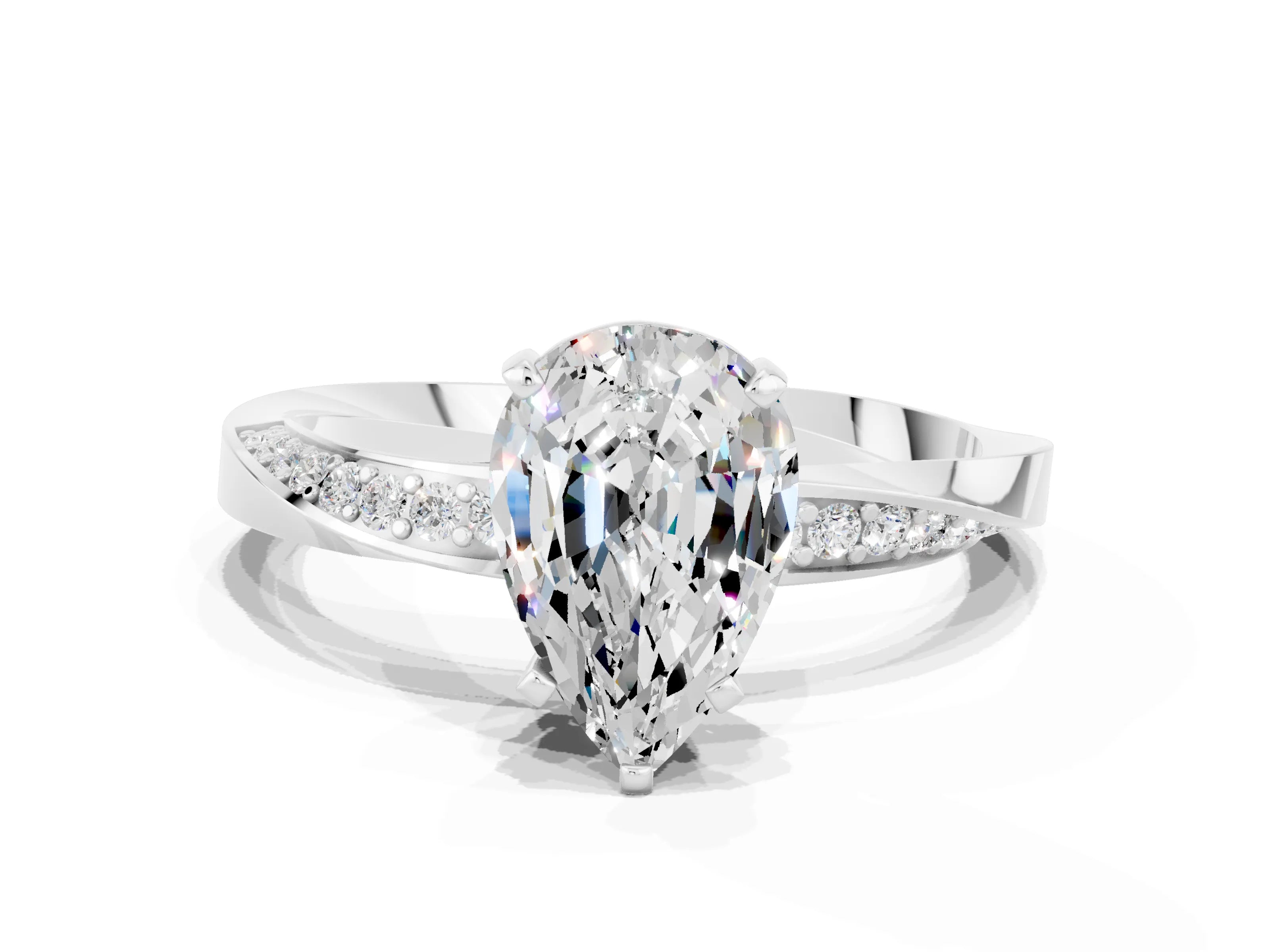 White gold Pear Cut Moissanite Engagement Ring with Side Stone Accents and Four-Prong Setting_27
