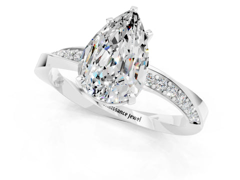 White gold Pear Cut Moissanite Engagement Ring with Side Stone Accents and Four-Prong Setting_28