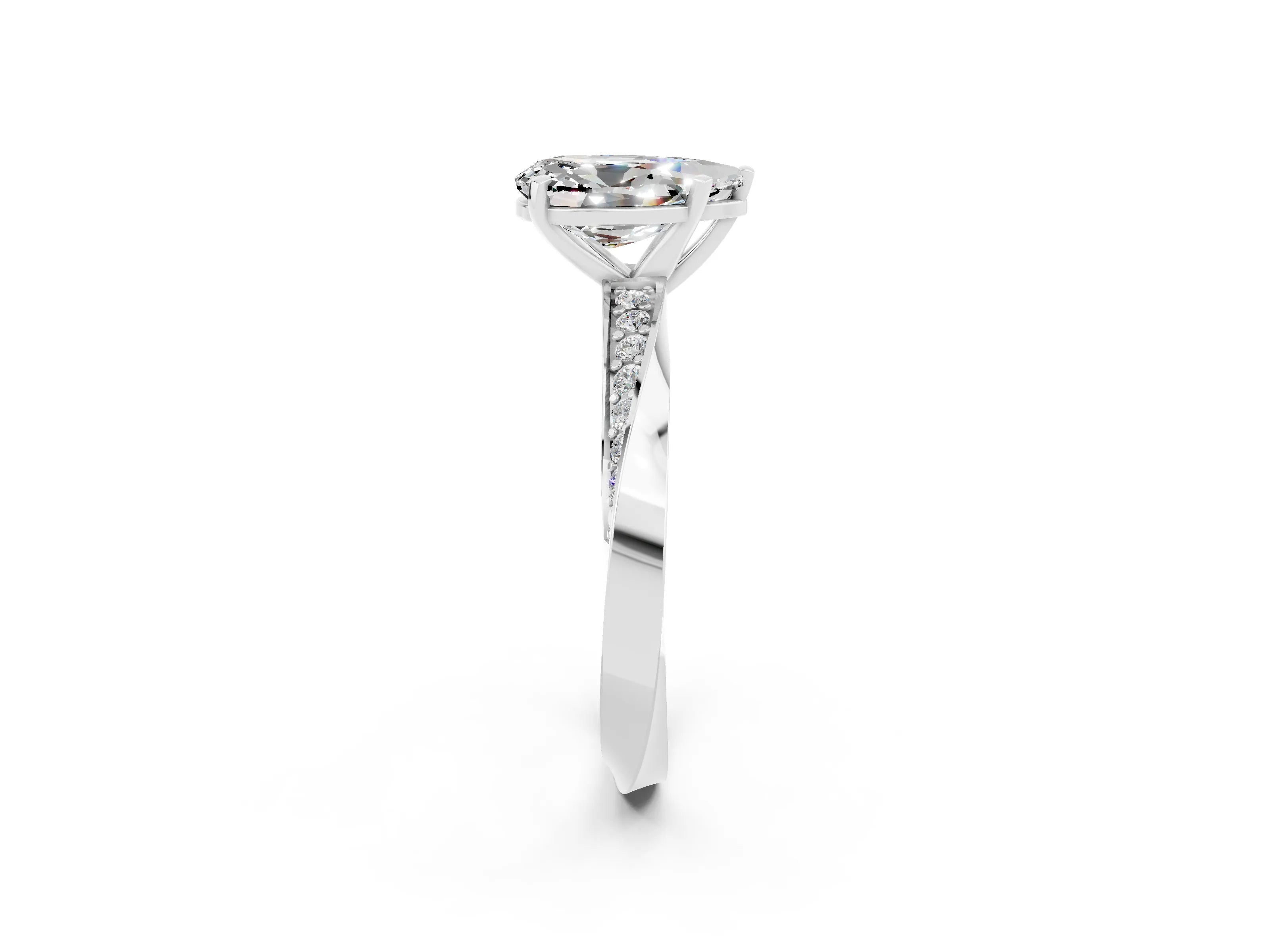 White gold Pear Cut Moissanite Engagement Ring with Side Stone Accents and Four-Prong Setting_29