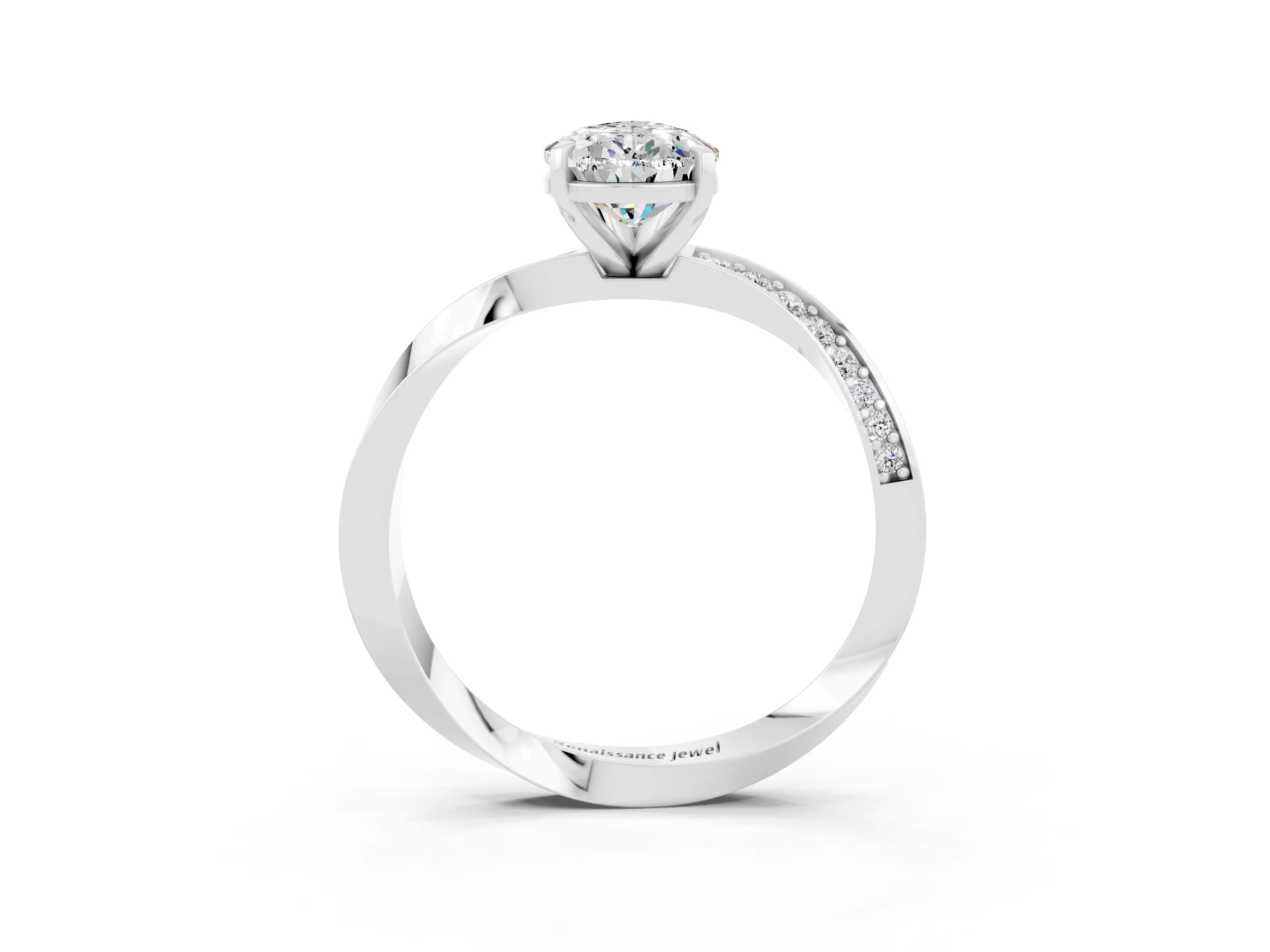 White gold Pear Cut Moissanite Engagement Ring with Side Stone Accents and Four-Prong Setting_30