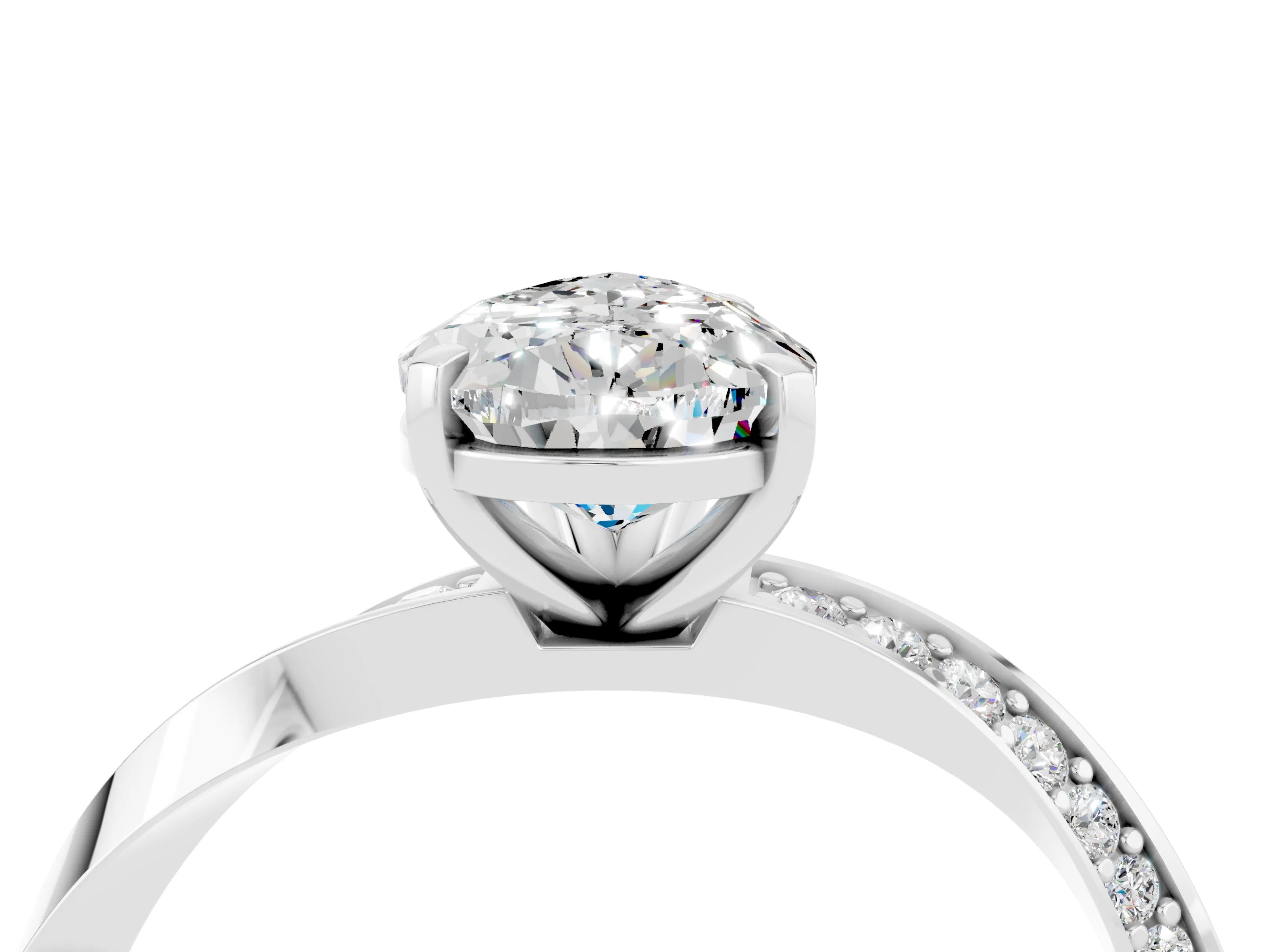 White gold Pear Cut Moissanite Engagement Ring with Side Stone Accents and Four-Prong Setting_31