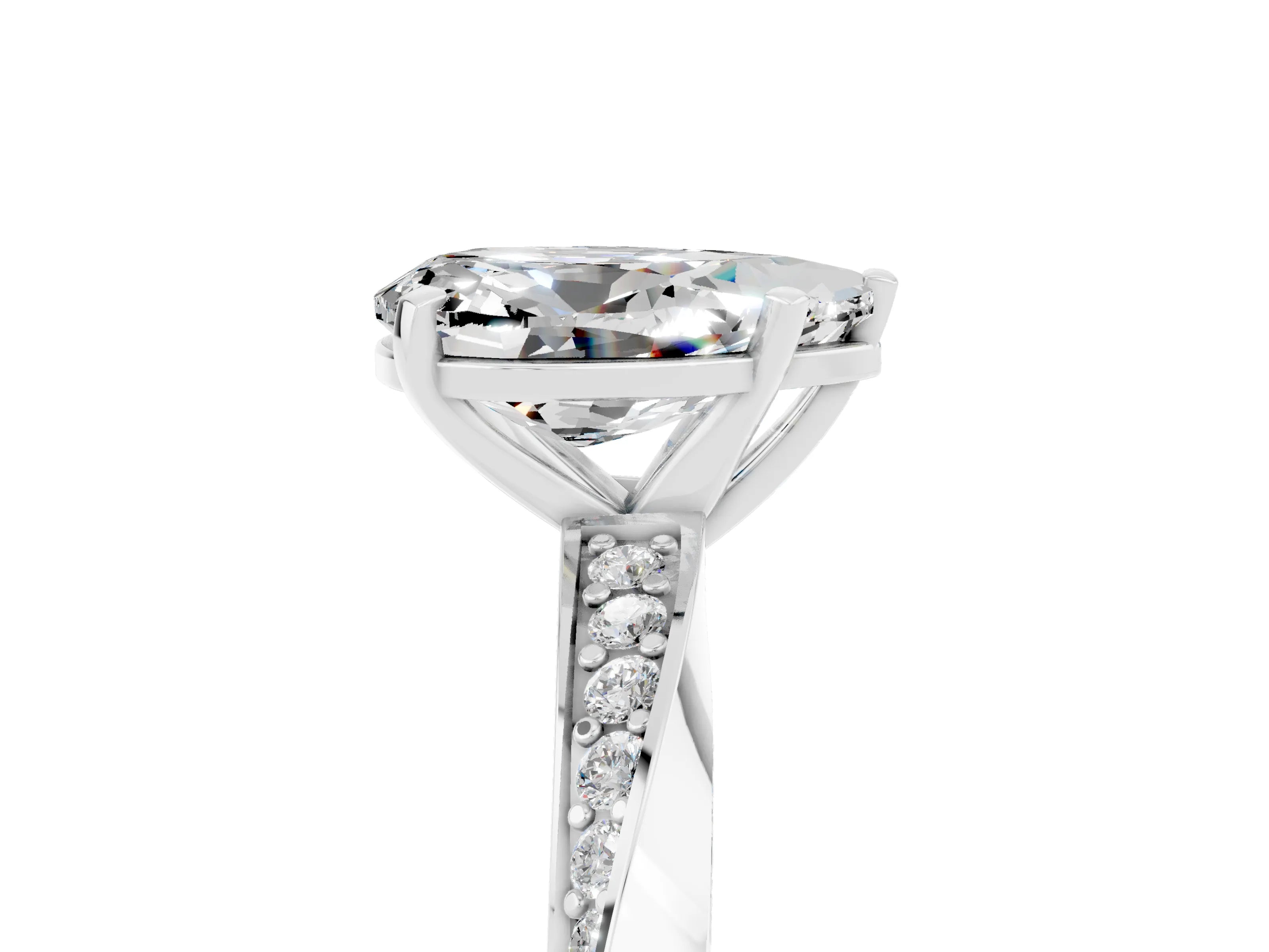 White gold Pear Cut Moissanite Engagement Ring with Side Stone Accents and Four-Prong Setting_32