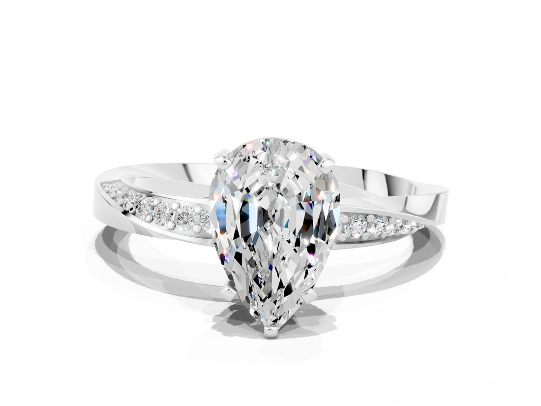 White gold Pear Cut Moissanite Engagement Ring with Side Stone Accents and Four-Prong Setting_72