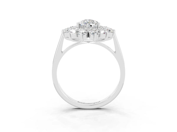 White gold Pear Cut Moissanite Floral Double Halo Engagement Ring with Prong Setting