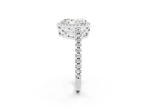 White gold Pear Cut Moissanite Halo Engagement Ring with Pavé Band and Prong Setting_14