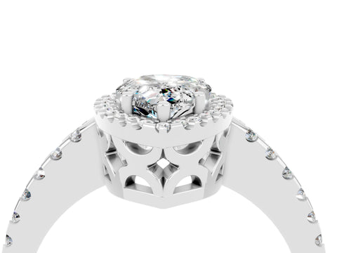White gold Pear Cut Moissanite Halo Engagement Ring with Pavé Band and Prong Setting_16