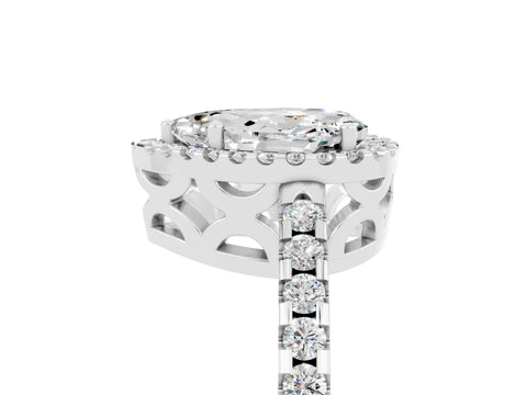 White gold Pear Cut Moissanite Halo Engagement Ring with Pavé Band and Prong Setting_17