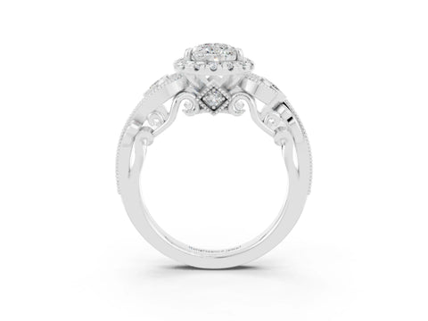 White gold Pear Cut Moissanite Halo Ring with Milgrain Pavé Band and Four-Prong Setting_15