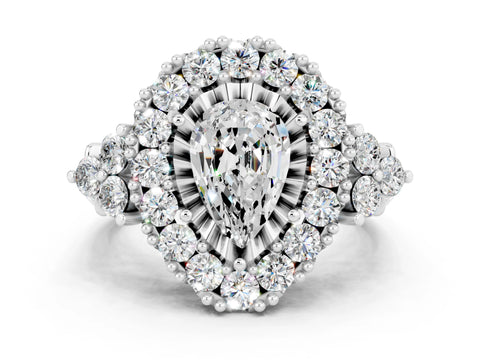 White gold Pear Cut Moissanite Halo Ring with Pavé Band and Four-Prong Setting_12