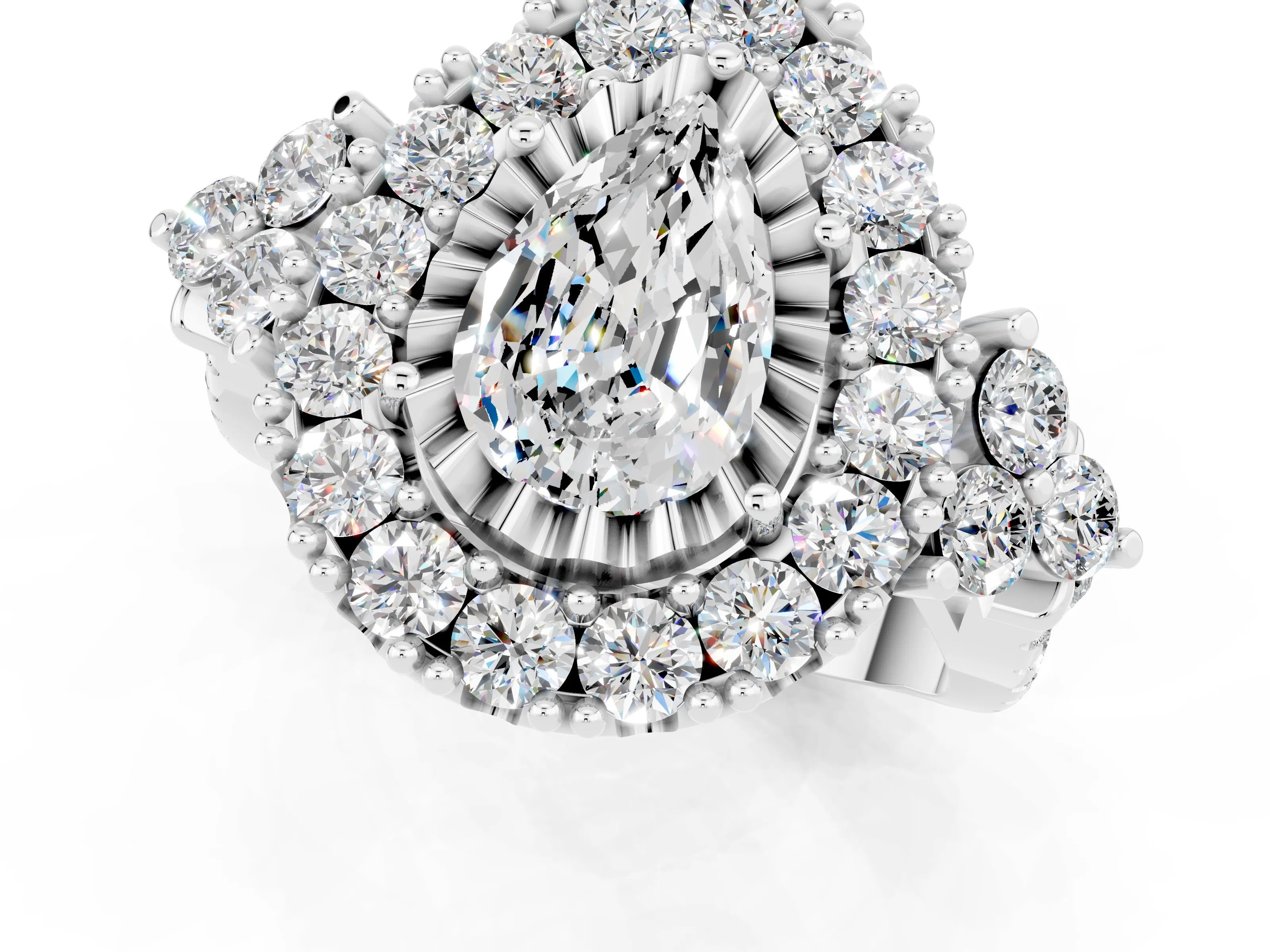 White gold Pear Cut Moissanite Halo Ring with Pavé Band and Four-Prong Setting_13