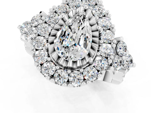 White gold Pear Cut Moissanite Halo Ring with Pavé Band and Four-Prong Setting_13