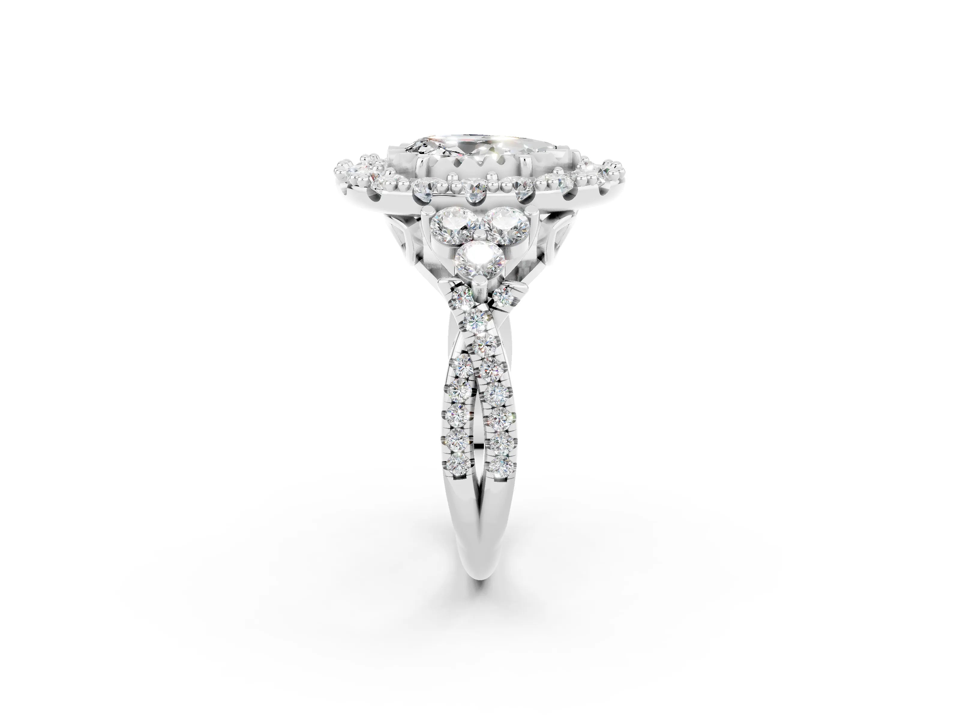 White gold Pear Cut Moissanite Halo Ring with Pavé Band and Four-Prong Setting_14
