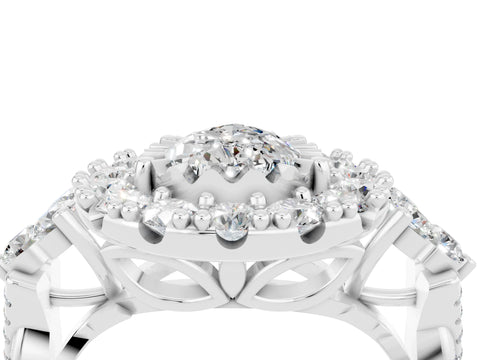 White gold Pear Cut Moissanite Halo Ring with Pavé Band and Four-Prong Setting_16