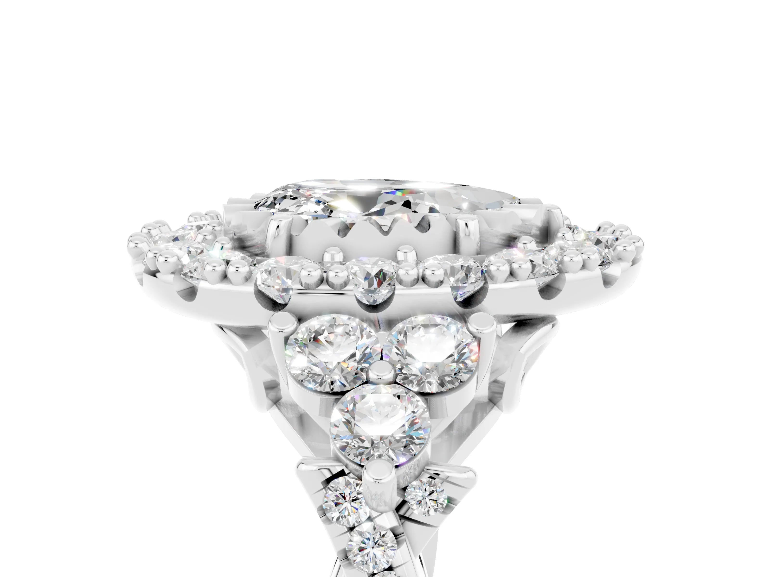 White gold Pear Cut Moissanite Halo Ring with Pavé Band and Four-Prong Setting_17