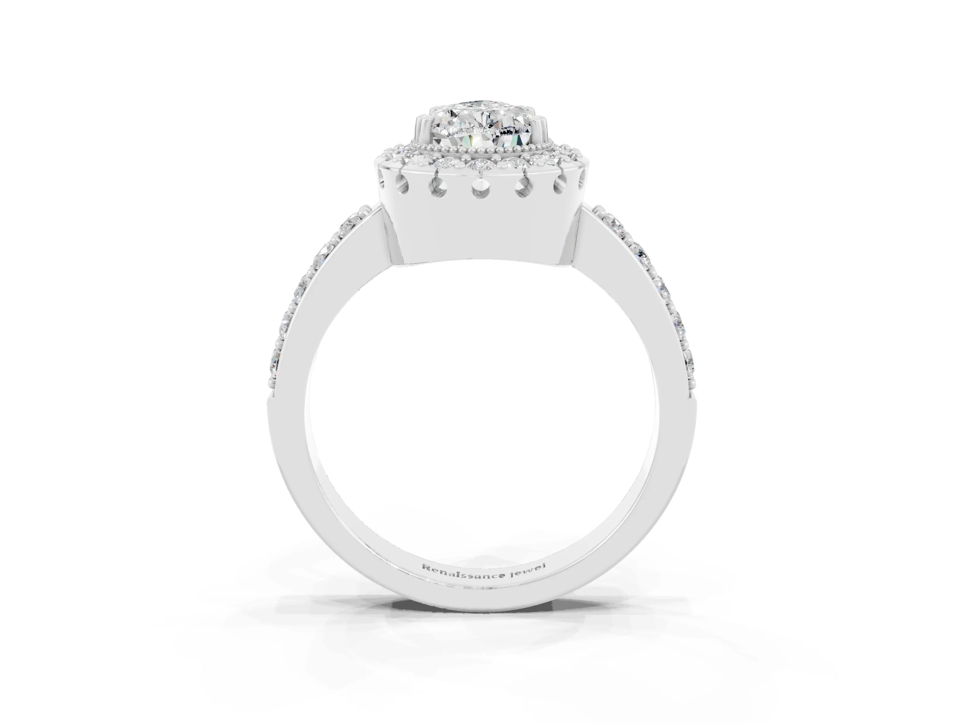 White gold Pear Cut Moissanite Halo Ring with Pavé Band and Prong Setting_3