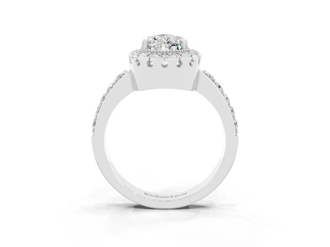 White gold Pear Cut Moissanite Halo Ring with Pavé Band and Prong Setting_3