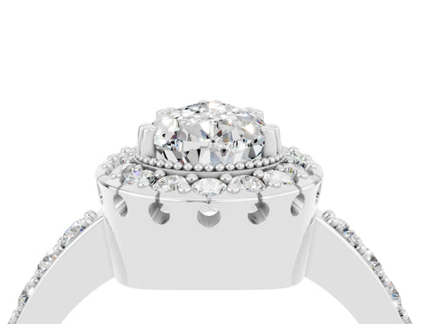 White gold Pear Cut Moissanite Halo Ring with Pavé Band and Prong Setting_4