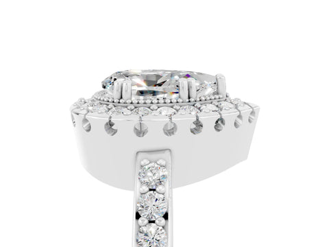 White gold Pear Cut Moissanite Halo Ring with Pavé Band and Prong Setting_5