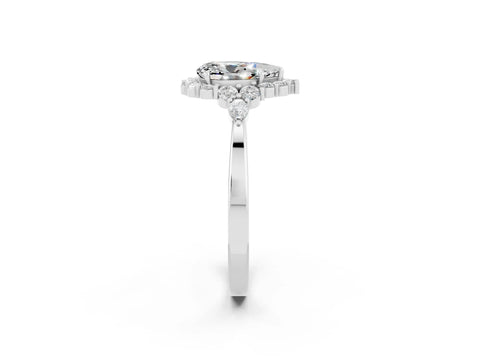 White gold Pear Cut Moissanite Halo Ring with Pear Side Stones and Prong Setting_14