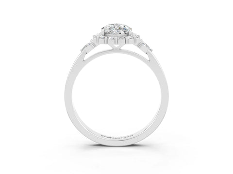 White gold Pear Cut Moissanite Halo Ring with Pear Side Stones and Prong Setting_15