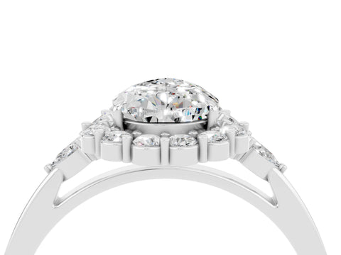 White gold Pear Cut Moissanite Halo Ring with Pear Side Stones and Prong Setting_16