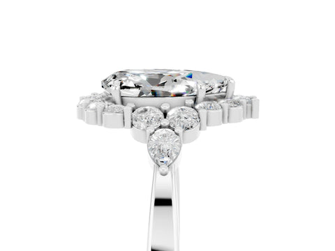 White gold Pear Cut Moissanite Halo Ring with Pear Side Stones and Prong Setting_17